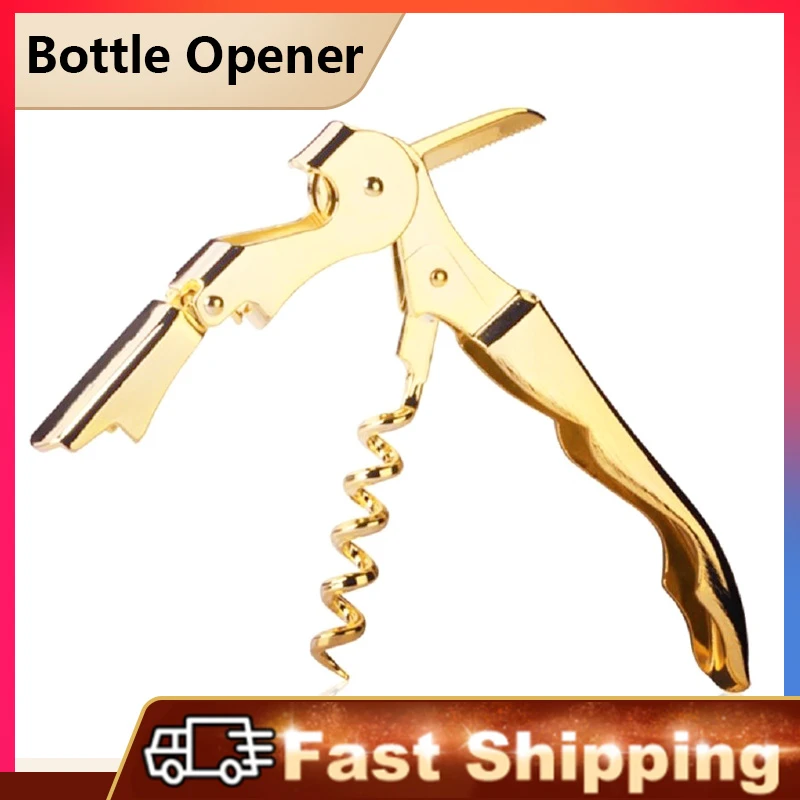 Multi-Use Bottle Opener Gold Plated Corkscrew Double Hinge Waiters Wine Key Bottle Opener Bar Home Office Kitchen Supplies Tools