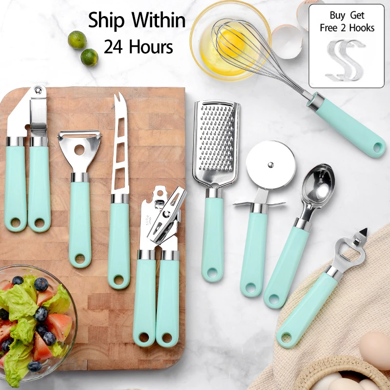 9Pcs Stainless Steel Baking Set Peeler Pizza Cheese Garlic Press Grater Whisk Plastic Handle Kitchen Tool Kitchen Accessories