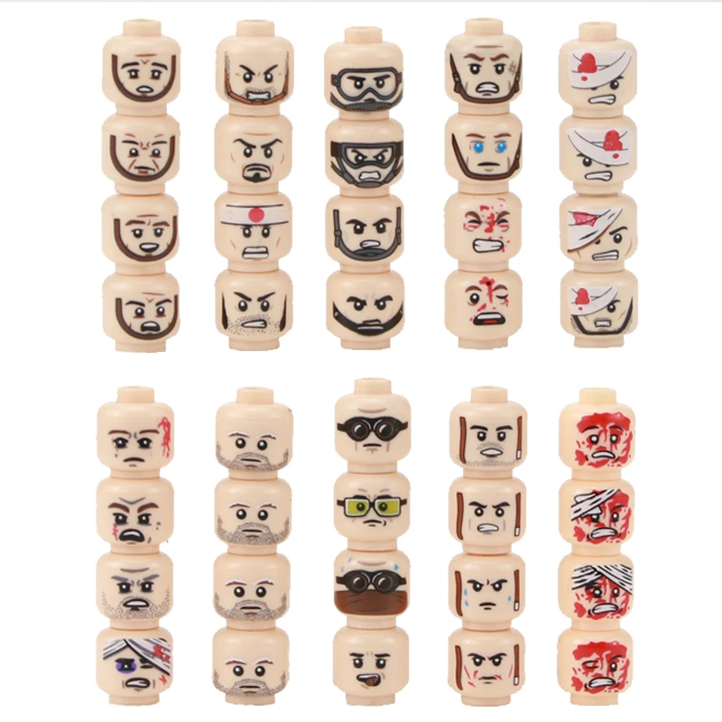 Military WW2 Army Soldiers Figures Building Blocks Military Face Heads Injured Emotional Accessories Weapon Building Blocks Toys