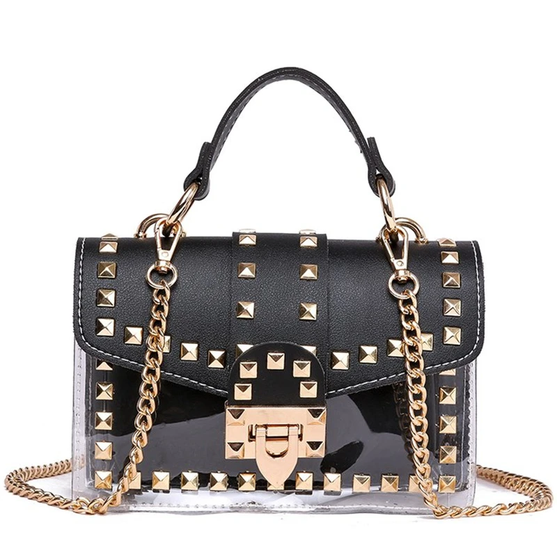 New chains rivet elegant women handbag small PU leather hasp handbag summer soft shoulder bag cross body shoulder messenger bag