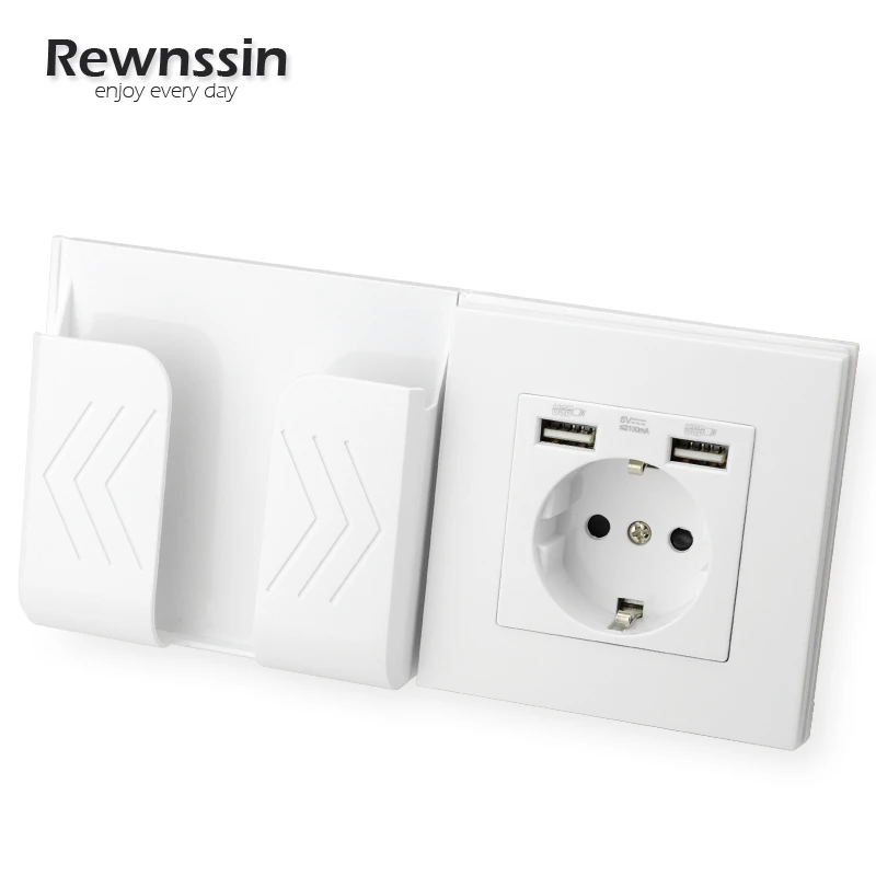 Charging Ports Phone Charging Socket With Dual USB White Plastic Panel 110V-250V 16A EU/French Power Wall Socket