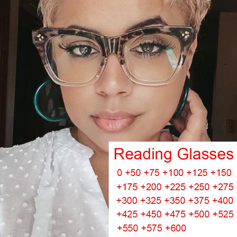 Ladies Oversized Square Hyperopic Glasses Filter Blue Light Computer Presbyopia Eyeglasses Frame Vintage Elegant Reading Glasses