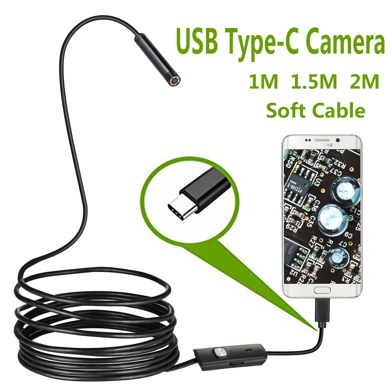 USB Snake Inspection Camera  IP67 Waterproof USB C Borescope Type-C Scope Camera for Samsung Galaxy S9/S8 Google Pixel Nexus 6p