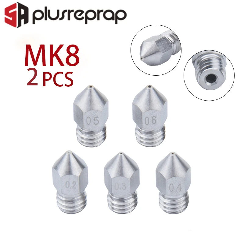 3D Printer MK8 V5 V6 stainless steel 2PCS M6 Nozzle 0.2/0.3/0.4/0.5/0.6/0.8/1.0/1.2mm Extruder Print Head For 1.75mm Fliament