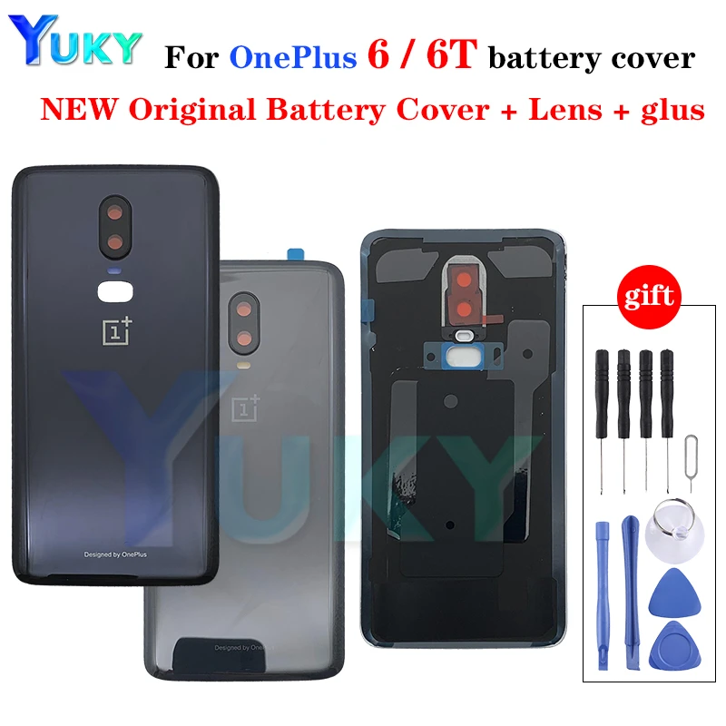 Original Glass For OnePlus 6 6T Back Battery Cover Door Rear Glass Oneplus 6 Battery Cover 1+6T Housing Case + Camera Lens