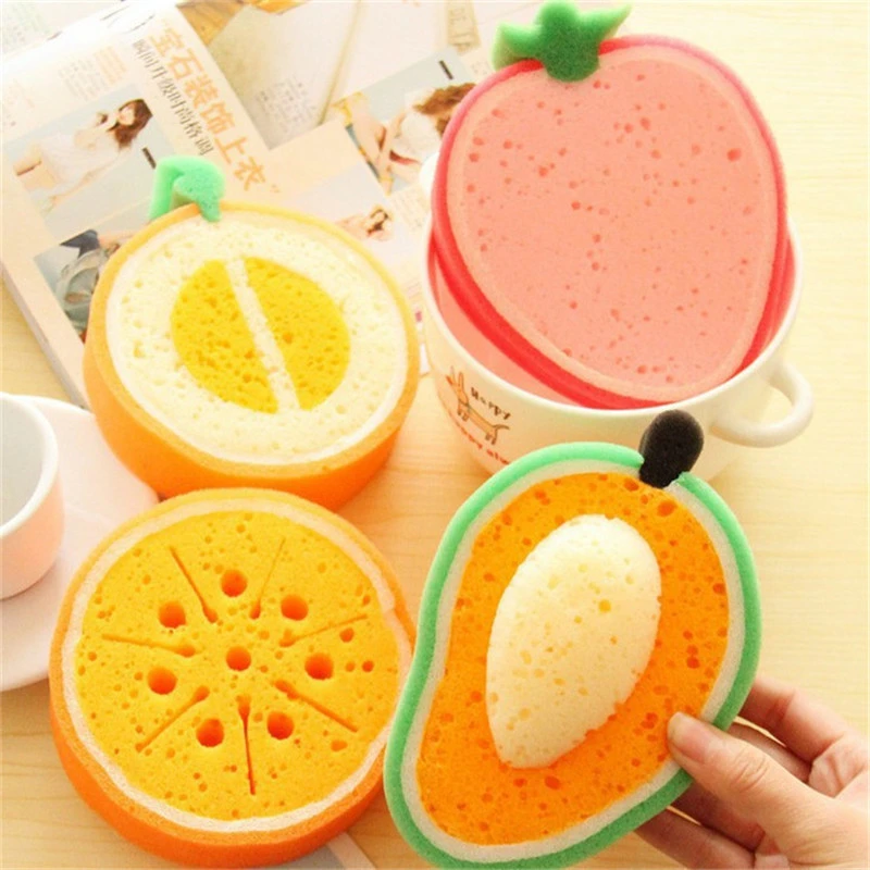 4pcs/set Creative Sponge Kitchen Accessories Fruit Shape Washing Dishes Sponge  Cleaning Dish Remove Stains