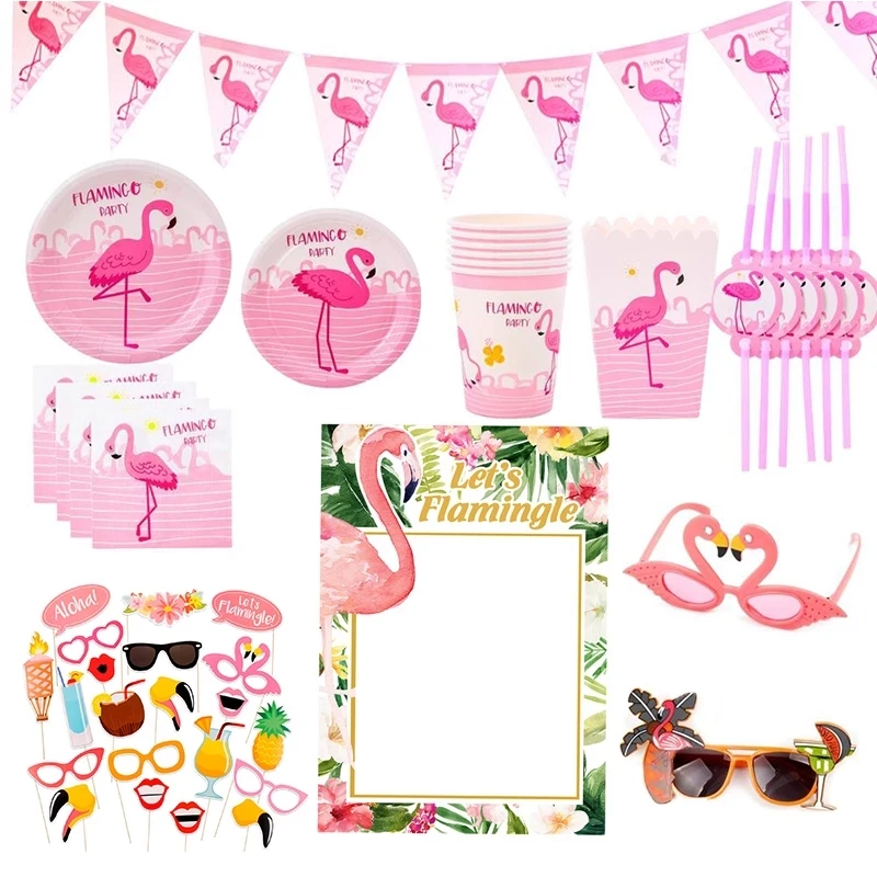 Pink Flamingo Party Decoration Hawaiian Party Decorations Flamingo Birthday Party Decorations Kids Paper Cups Plates Supplies