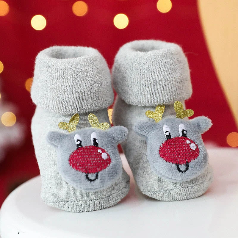 Winter New Children's Socks Woolen Ring Thickened Turn Mouth Cartoon Newborn To 3 Years Old Baby Socks Doll Christmas Baby Socks