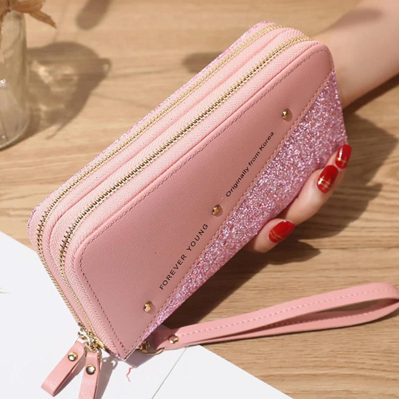 Fashion Glitter Phone Pocket Designer Women's Wallet Pu Leather Ladies Purse Female Card Holder Long Clutch Wallets For Women