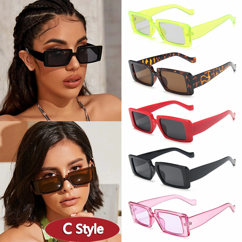 2021 New Fashion Wide Frame Small Rectangle Sunglasses Female Shades Vintage Eyewear UV400 Candy Color Cycling Sun Glasses