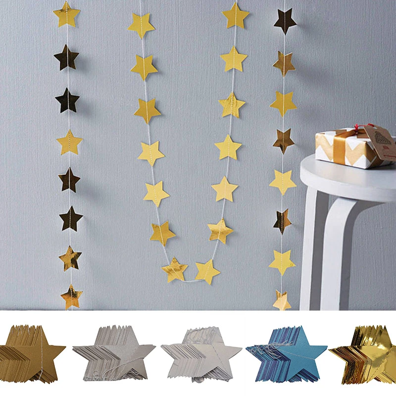 4M Star Garland 7cm 10cm Paper Stars Streamer Glitter Bunting for Birthday Party Decoration Kids Room Decor Baby Shower Supplies