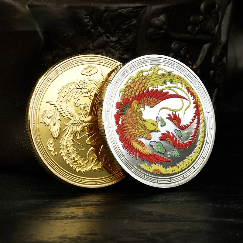 Chinese style Phoenix Nirvana Commemorative Coin A NEW Life  Rebirth Medal Gold and Silver Coin Embossed Metal Craft Badge Gift