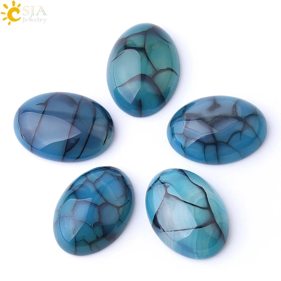 CSJA Blue Dragon Veins Agates Cabochon CAB Beads Natural Stone for Jewelry Making Accessories 18x25/25x35/30x40 mm NO Hole F837