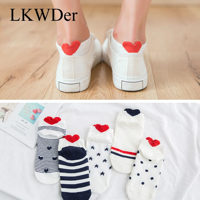 5pairs Women Socks Red Heart Cute College Wind Simple Basic Funny Female Socks Warm Cotton Spring Summer Kawaii Sox Girl Socks