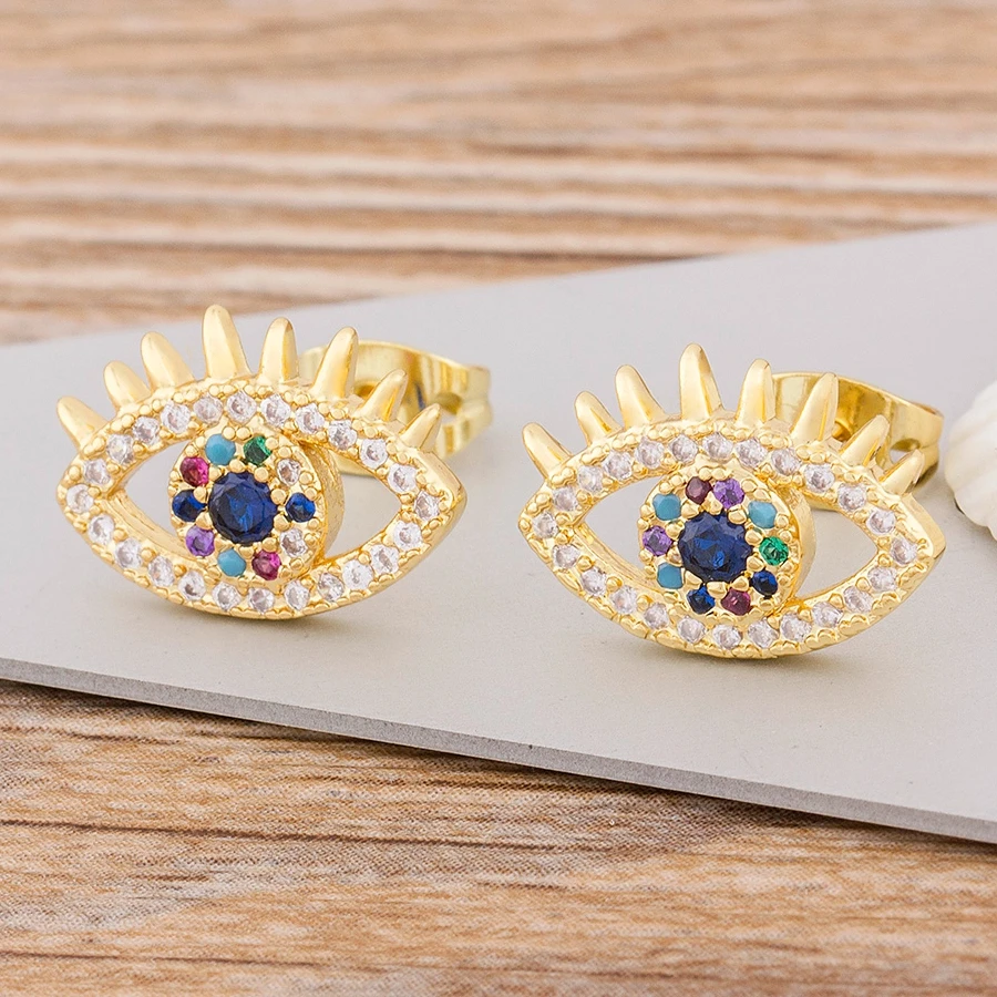 New Arrival Fashion Gold Evil Eye Stud Earrings For Women Vintage Crystal Statement Earrings Jewelry Best Birthday New Year Gift