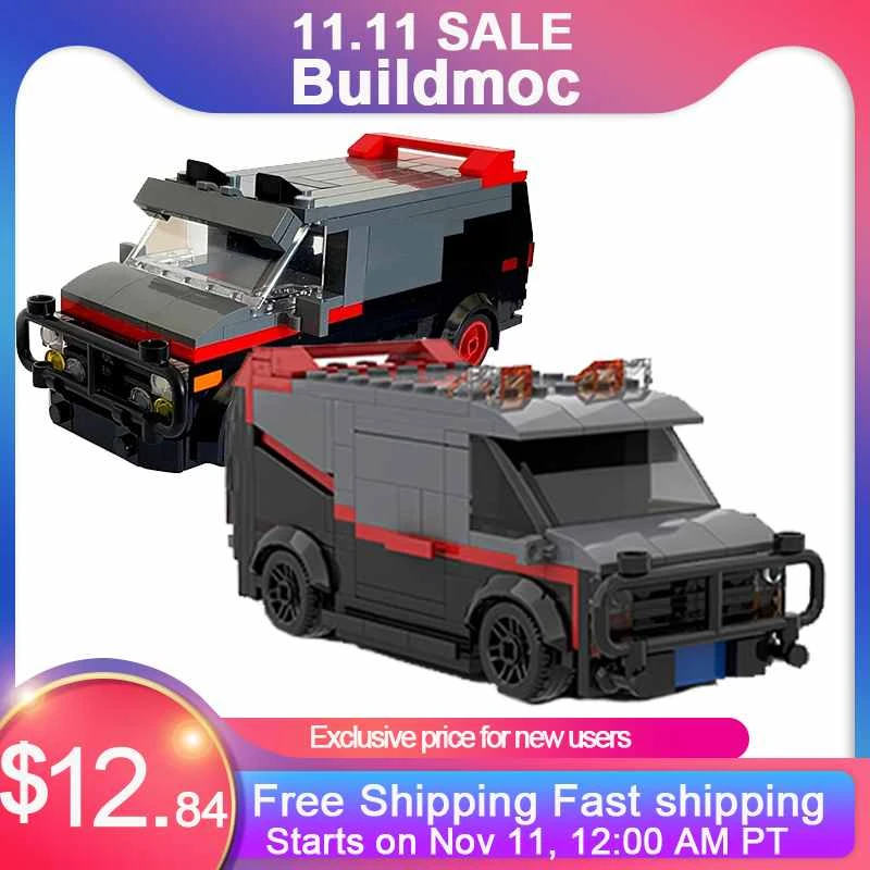 Buildmoc A-Team GMC Vandura Van Classic TV Technical Car MOC-20604 SWAT Team Truck City Police Vehicle Building Blocks Toys Gift