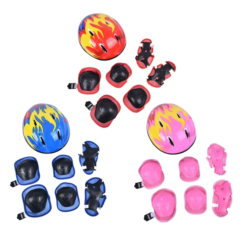 7Pcs/Set Kids Children Skating Cycling Protective Gear Skateboard Bicycle Helmet Knee Wrist Guard Elbow Pad Set Boys Girls