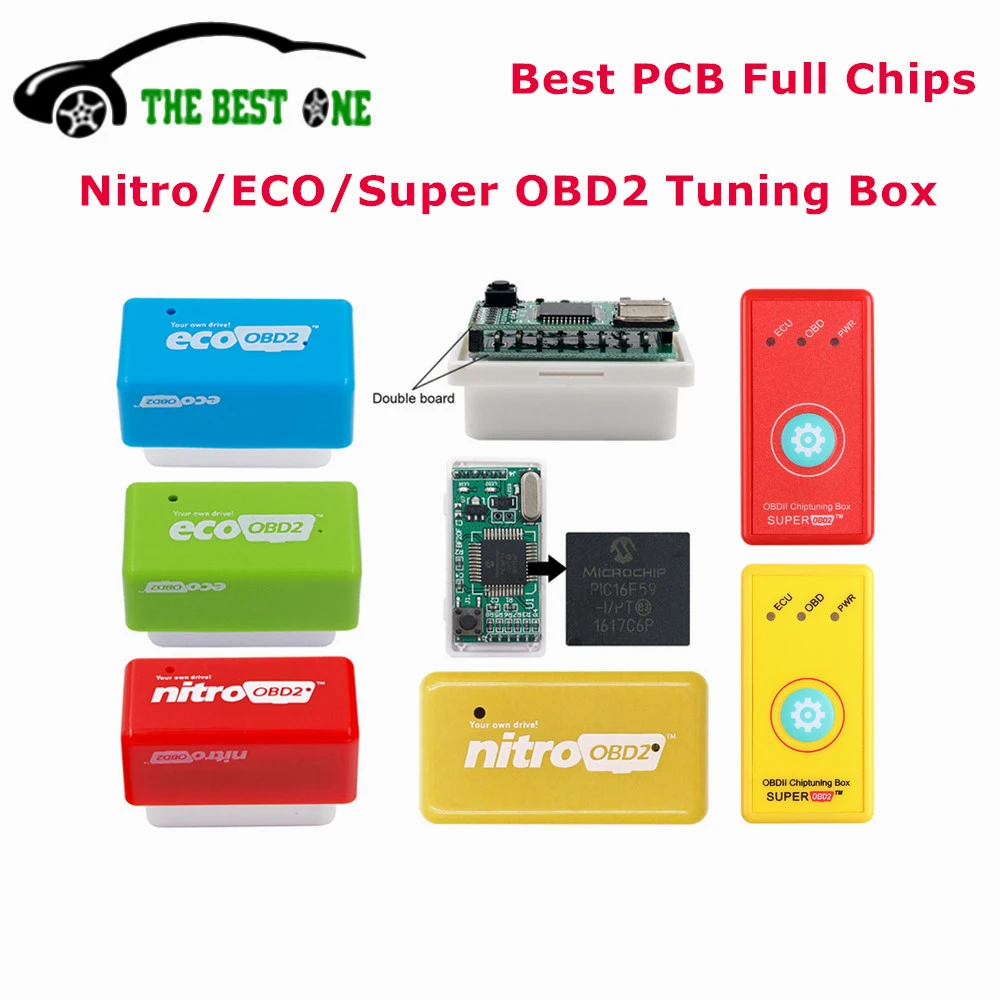 Original Full Chips Eco Nitro OBD2 Chip Tuning Box Benzine Diesel EcoOBD2 Save Fuel NitroOBD2 More Power Super OBD2 Reset Button
