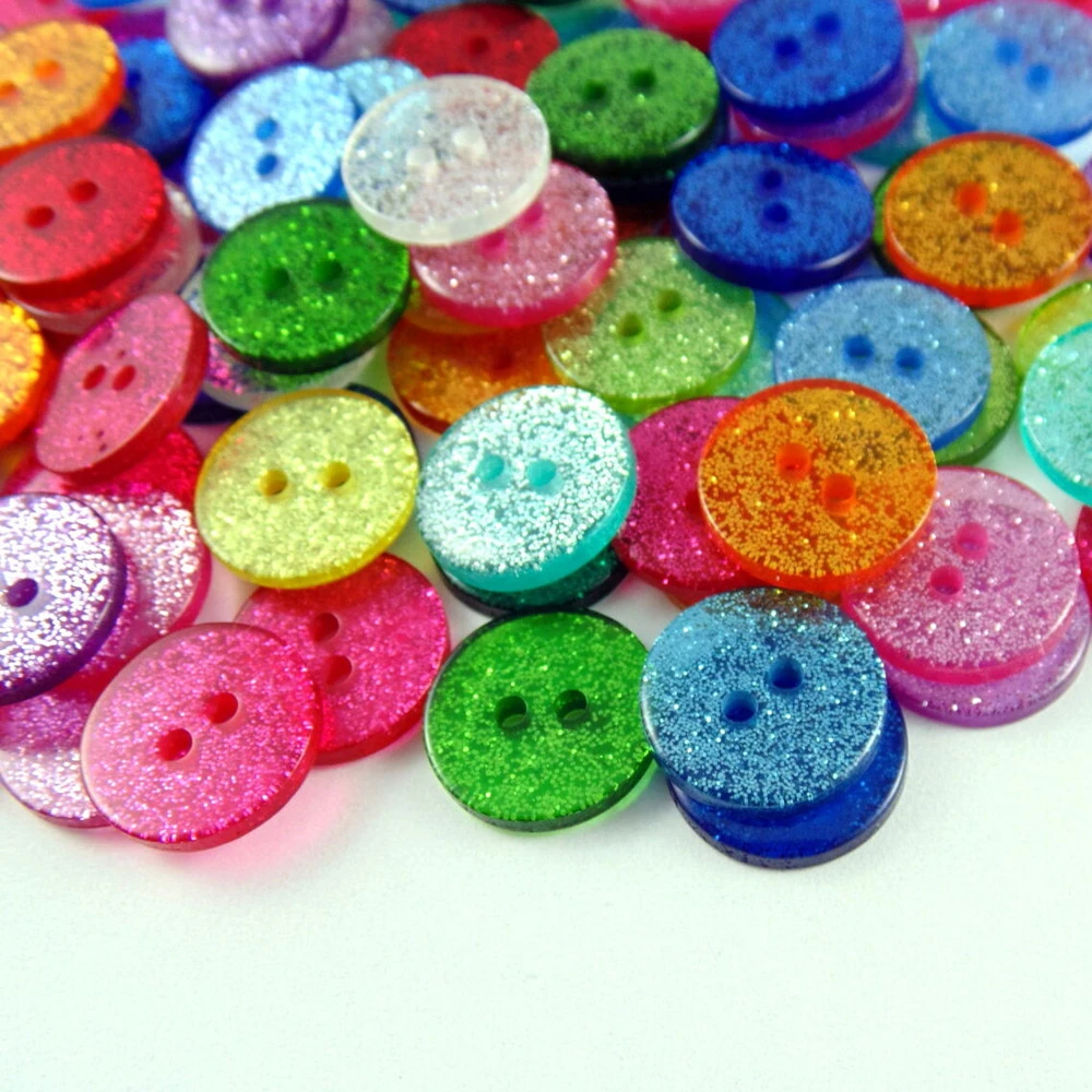 50pcs 13mm/15mm/19mm Sparkle Christmas Mixed Glitter Resin Round Buttons For 2 Holes Sewing Accessories Embellishments