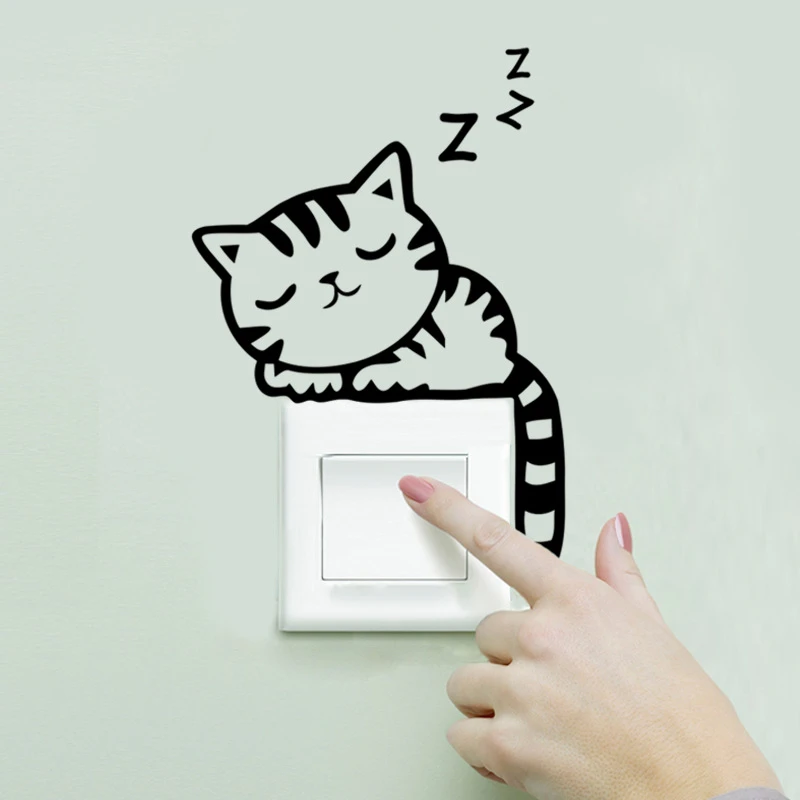 DIY funny Cute Sleeping Cat Dog Switch Stickers Wall Stickers Decal Home Decoration Bedroom Living Room Parlor Decoration