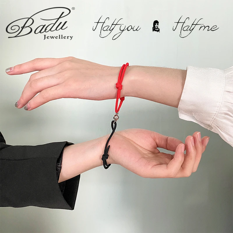 Badu 2021 Fashion 2Pcs/set Paired Charm Adjustable Bracelet for Lovers Magnet Couple Braslet Women Men Braided String Braclet