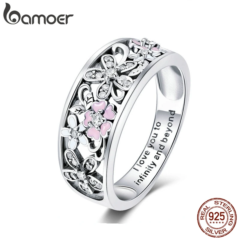 bamoer 925 Sterling Silver Daisy Flower & Infinity Love Pave Finger Rings for Women Wedding Engagement Jewelry SCR390