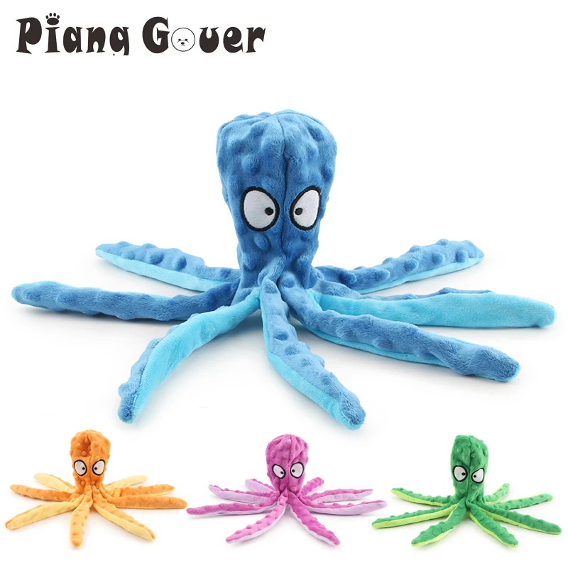 Plush Squeaky Dog Toy Cartoon Octopus Orange Puppy Pet Toy Colorful Squid Dog Toy Pet Supplies