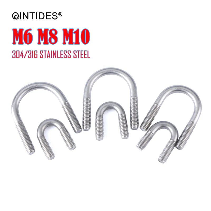 QINTIDES M6 M8 M10 Bolts U style 304/316 Stainless Steel U-shaped Screw U-shaped Buckle Bolt U-shaped Pipe Clamp