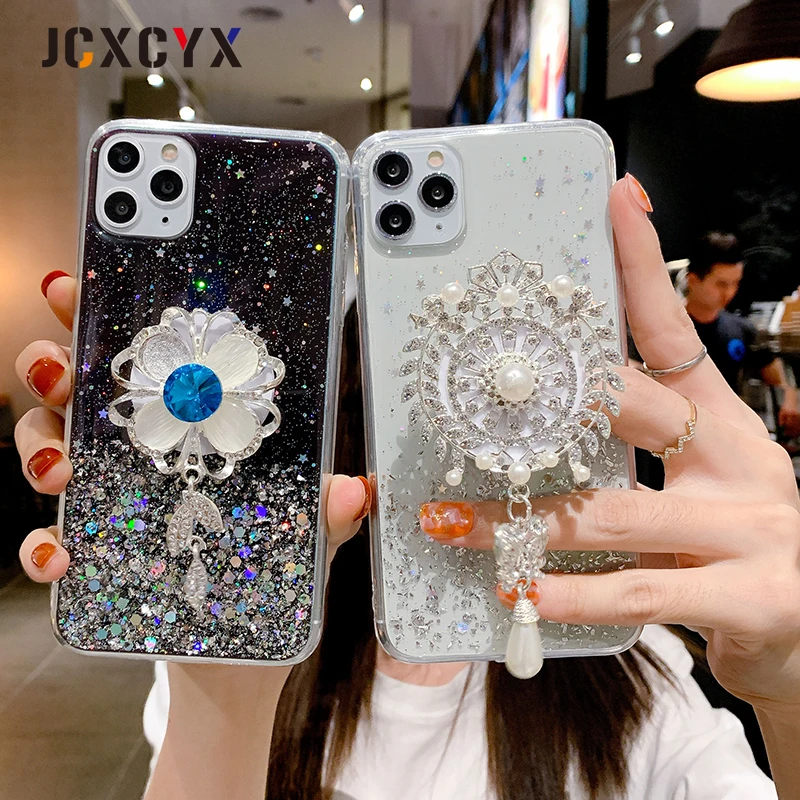 Glitter Diamond Sun Flower Bohemia Holder stand soft phone case for iphone 11 Pro Max X XS XR 6 7 8 plus for samsung S8 S9 A50 S