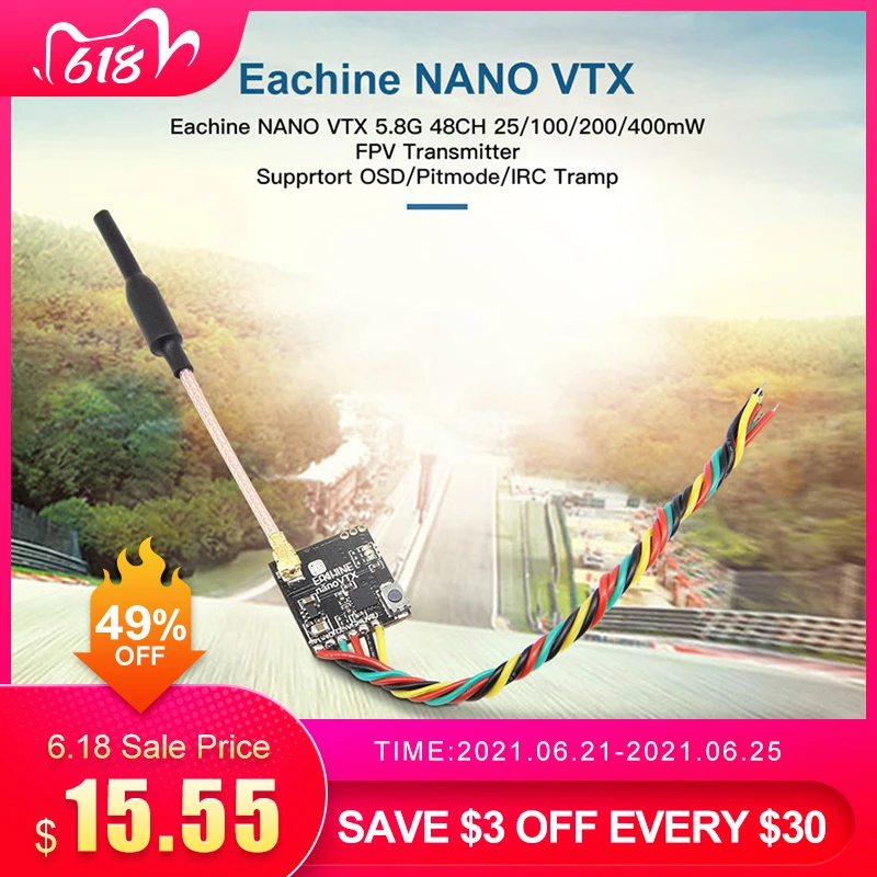 VTX 5.8GHz 48CH 25/100/200/400mW Switchable FPV Transmitter Support OSD/Pitmode/IRC Tramp