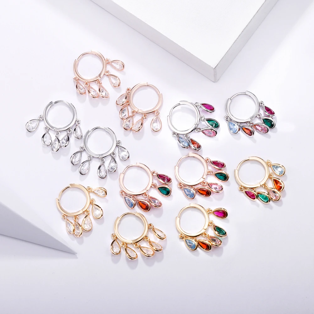 Colorful CZ Drop Earrings Multi Zircon Pendant Bling Rhinestone Hoop Earrings Brand Women Girls Jewelry 2021 Trend 11.11