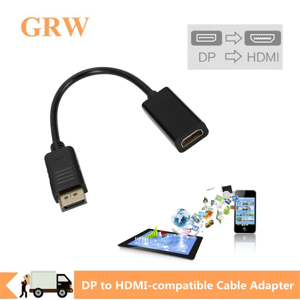 Grwibeou DP to HDMI-compatible Cable Adapter Male To Female For HP/DELL Laptop PC Display Port to 1080P HDMI-com' Cable Adapter