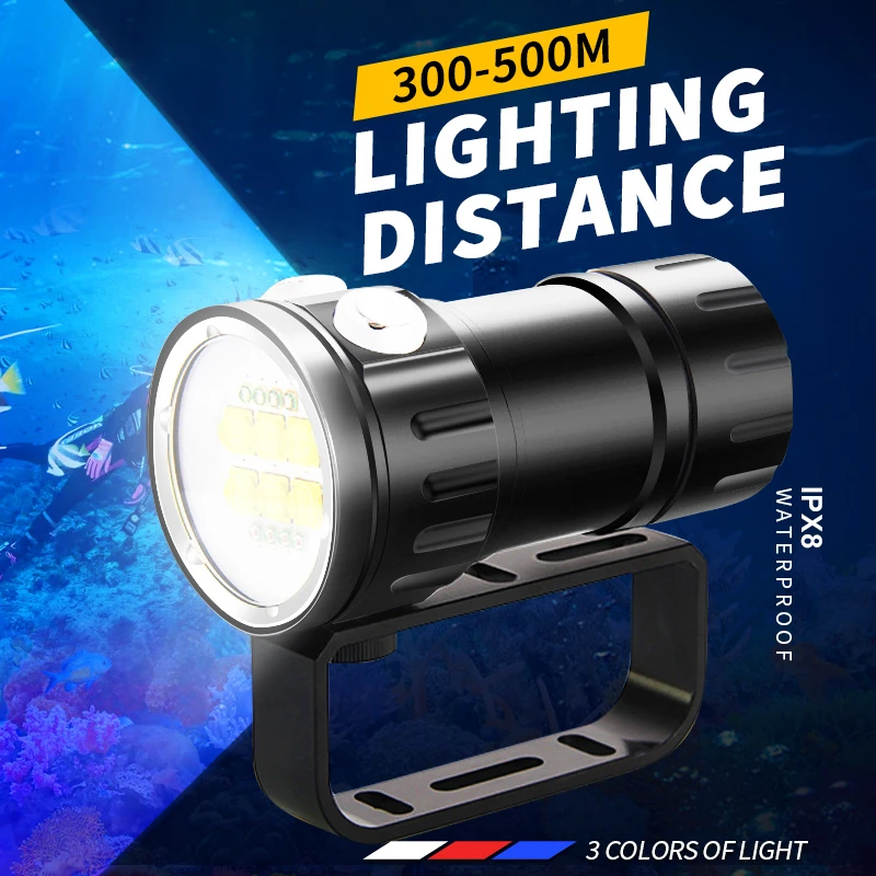 300000LM Super Bright Professional Diving Flashlight Portable Scuba Dive IPX8 Waterproof Tactical Torch Lamp For Diving Powerful