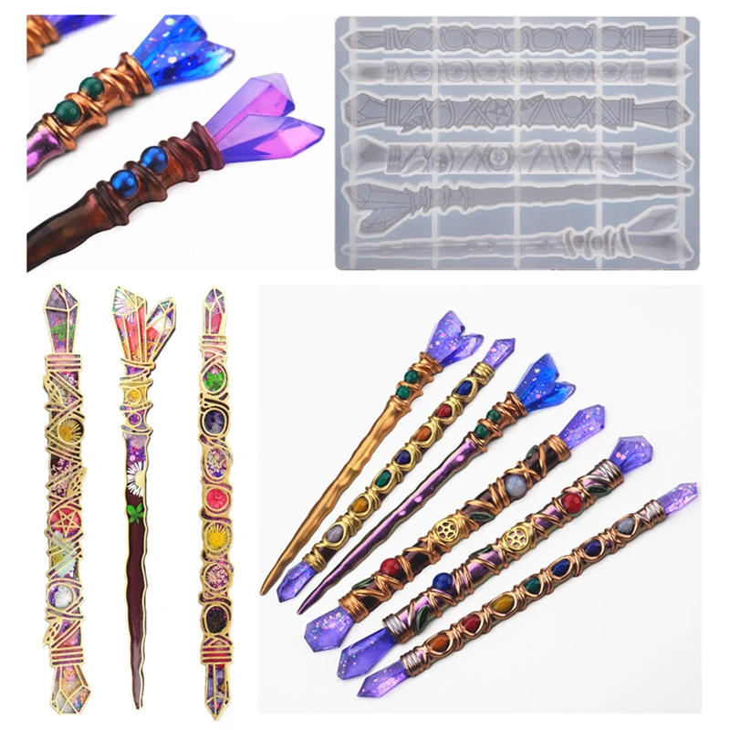 DIY Resin Magic Wand Mold Scepter Ceremony Crystal Resin Mold Hairpin Mirror Magic Tools Gift