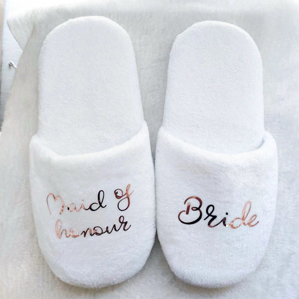 Personalized Wedding Slippers White Coral Comfortable Bridesmaid Bride Slippers Bridal Shower Hen Night Bachelorette Party Gifts
