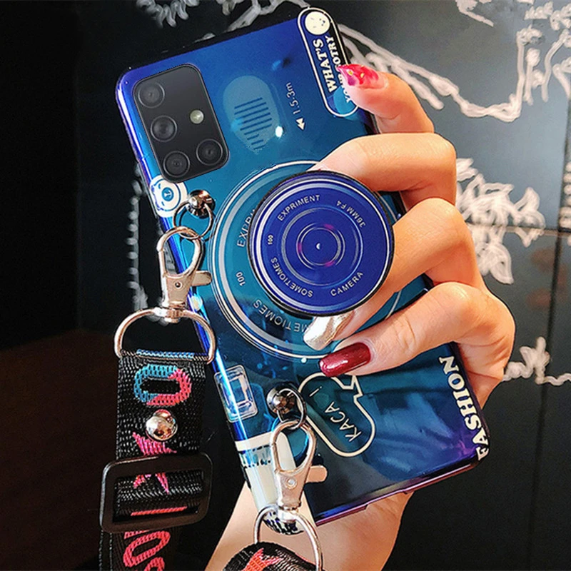 For Samsung Galaxy A91 A81 A71 A51 A50 A70 Case Fashion Retro 3D Camera Silicon TPU Phone Case For Samsung A41 A42 With Strap