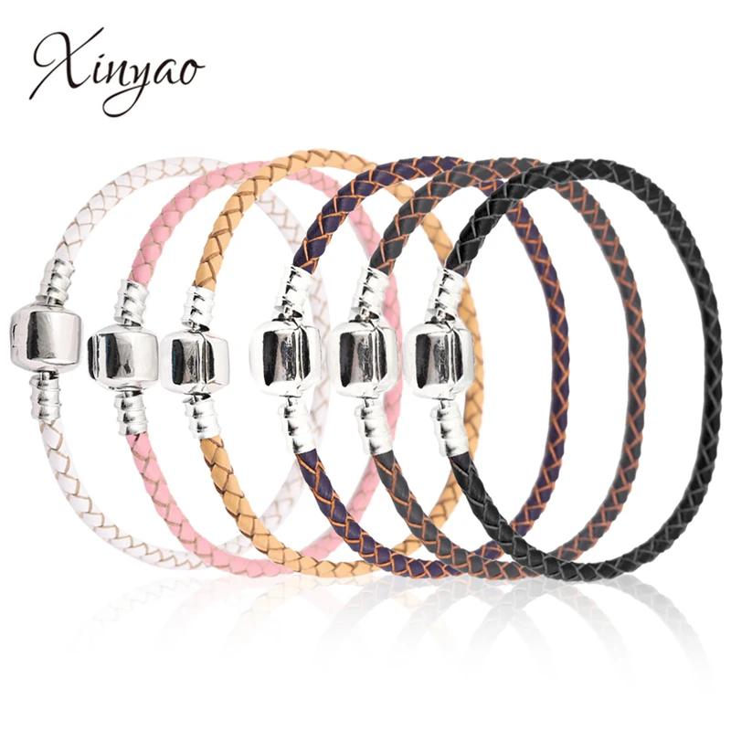 Xinyao 12 Colors 16-20cm Leather Charm Bracelet For Women Fit Original Charm Beads DIY Brand Design Bracelet Dropshipping