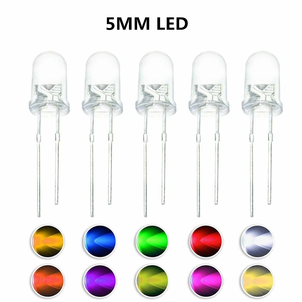 100pcs 5mm LED Diode 5 mm Assorted Kit White Green Red Blue Yellow Orange Pink Purple Warm white DIY Light Emitting Diode