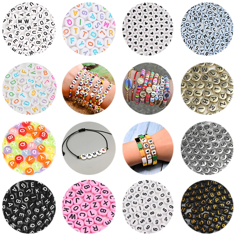 200/300/500PCS Mixed Russian Letter Acrylic Beads Round Flat Alphabet Heart Beads For Jewelry Making Handmade Diy Bracelet