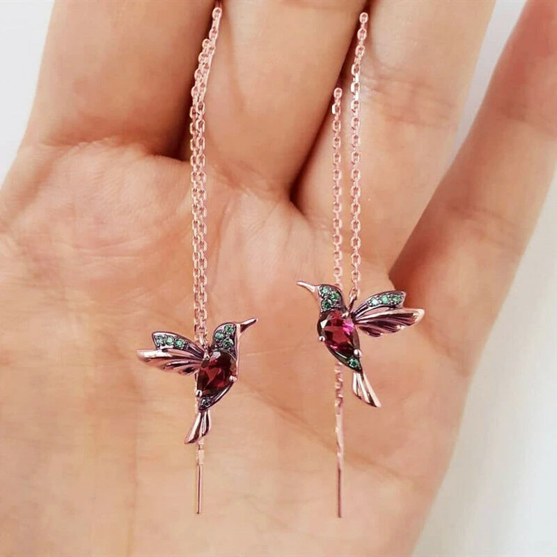 Unique Birdie Animal Ear Stud Earrings Long Tassels Crystal Earring for Women Hoop Rhinestone Dangle Earrings Wedding Jewelry