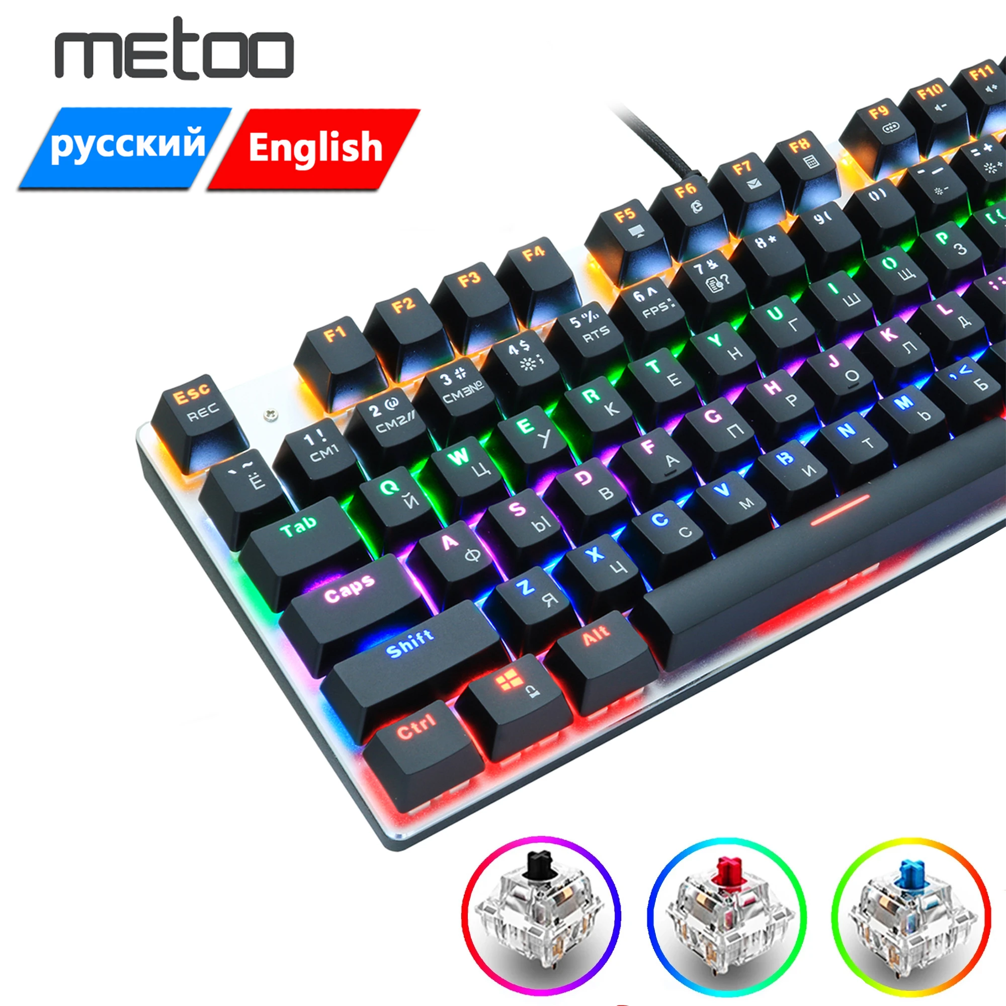 Metoo Gaming Mechanical Keyboard wired 104/87 Keys keyboard with LED Backlit Black Red Blue Switch For computer laptop pro Gamer