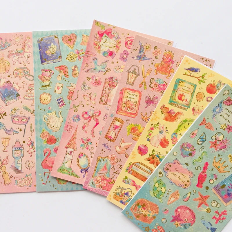 1 Sheet Alice Princess Flower Gilding Sticker Scrapbook Decoration PVC Stationery DIY Stickers