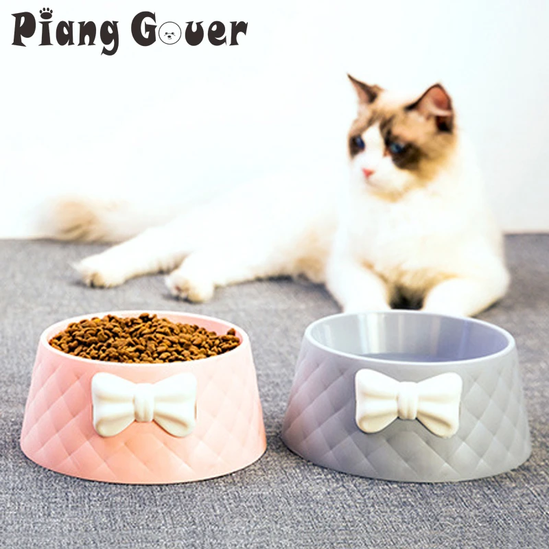 Pet Dog Feeding Food Bowls Puppy Lovely Bowknot Feeder Dish Bowel Bow Cat Bowl