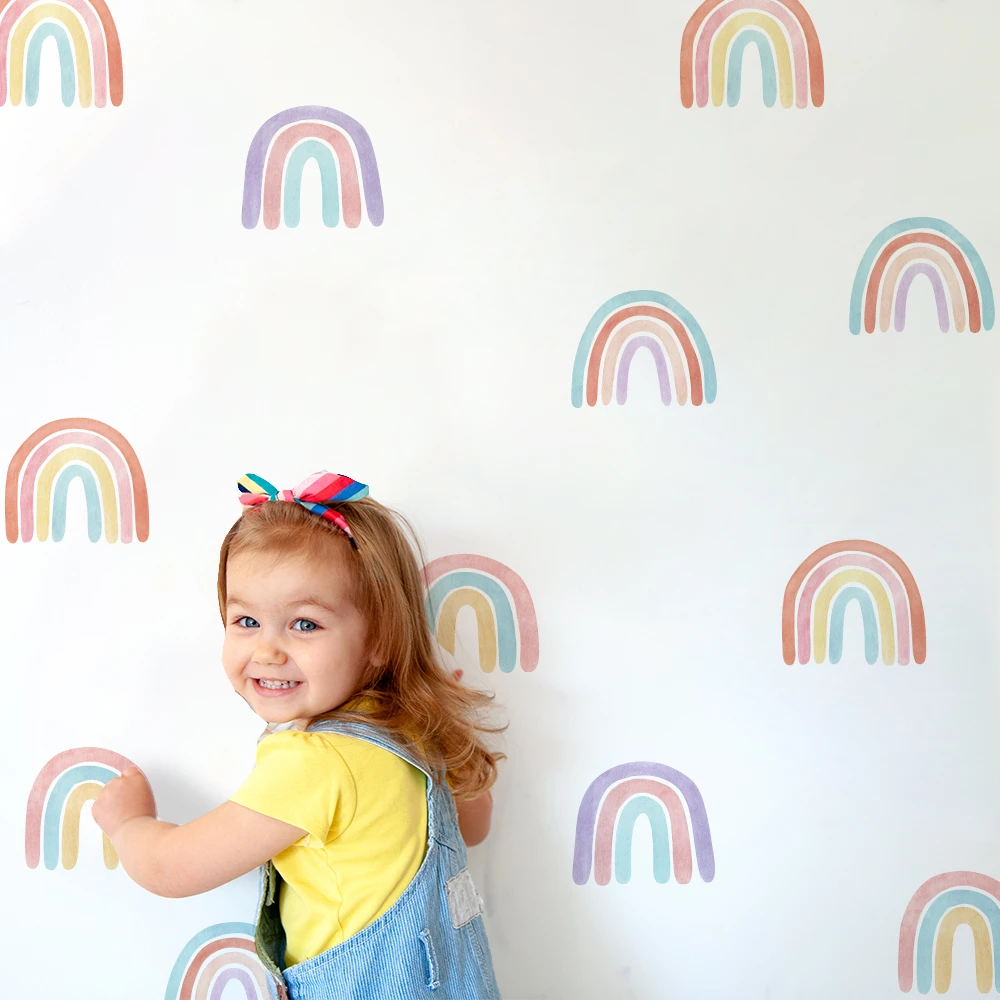 Rainbow Wallpaper On The Wall Stickers For Children's Room Ornaments Baby Room Stencils For Walls For Vinyls Decorative