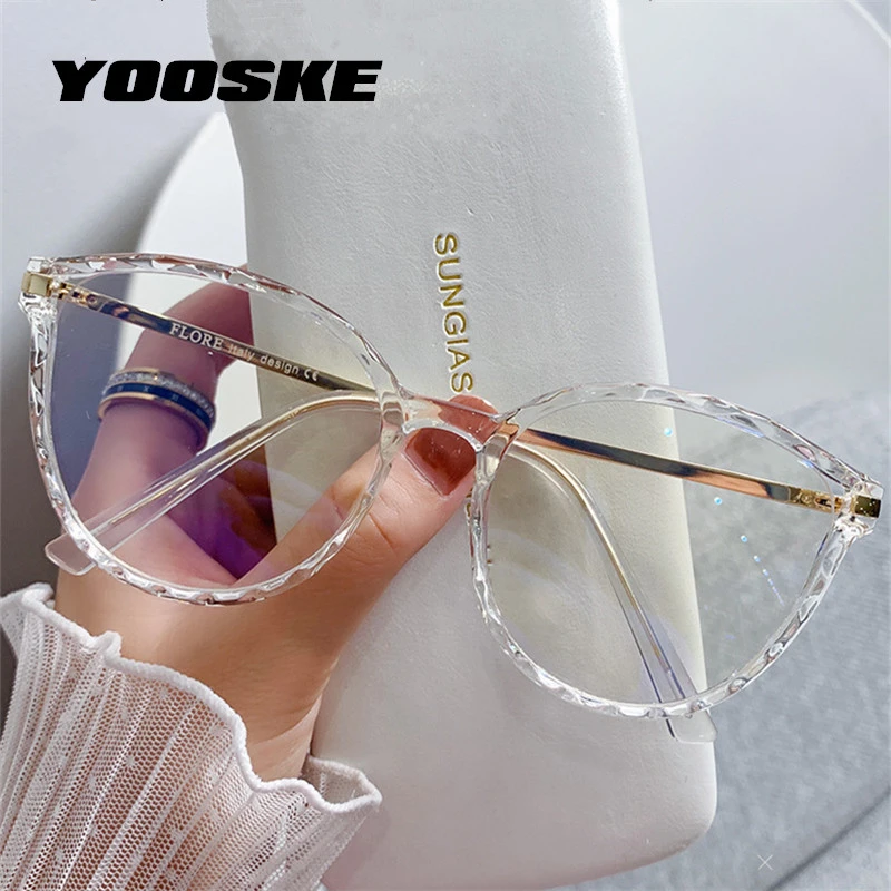 YOOSKE Anti blue Light Glasses Frames Women Computer Eyewear ins Popular Cat Eye Glasses Eyeglasses Lady Clear Optical Frame