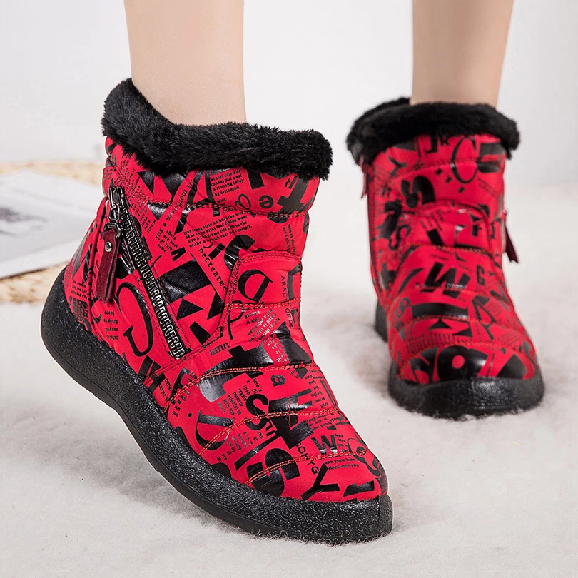 Women Boots 2020 Fashion Brand Winter Boots Women Printing Zipper Ankle Botas Mujer Keep Warm Snow Boots For Winter Shoes Woman