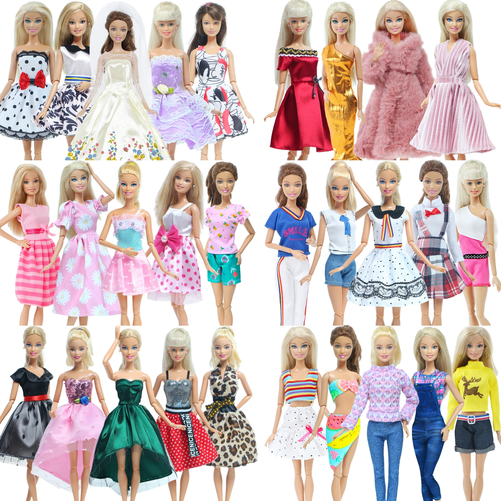 Fashion Mixed Style Outfits Colorful Wedding Party Dress T-shirt Trousers DIY Accessories Clothes for Barbie Doll Baby Toy