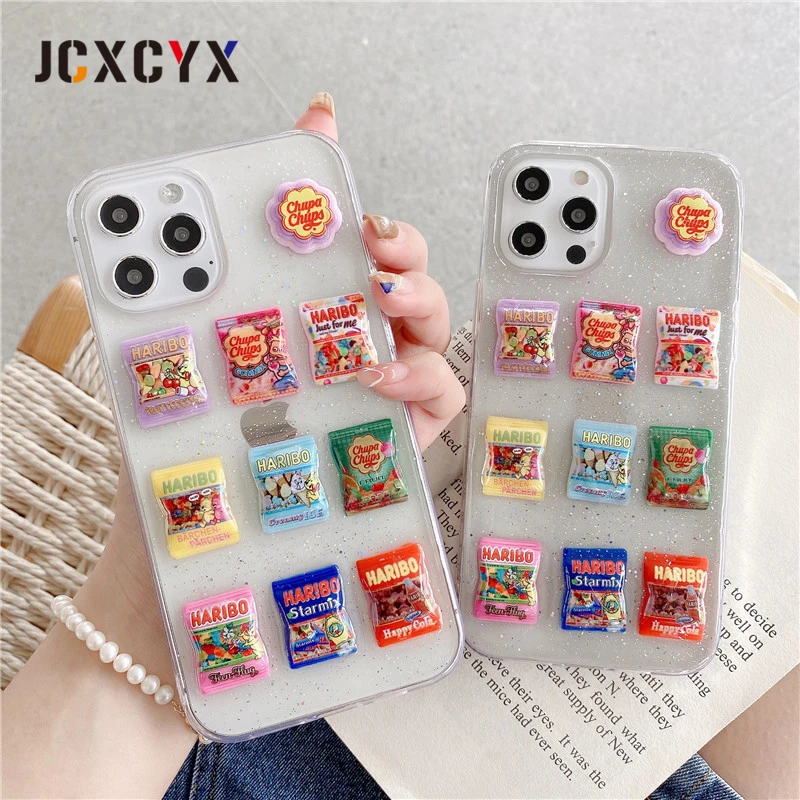 3D cartoon sweety packaging transparent glitter silicone case for iphone 12 Pro Max 11 X XR XS 7 8 plus cute protection cover