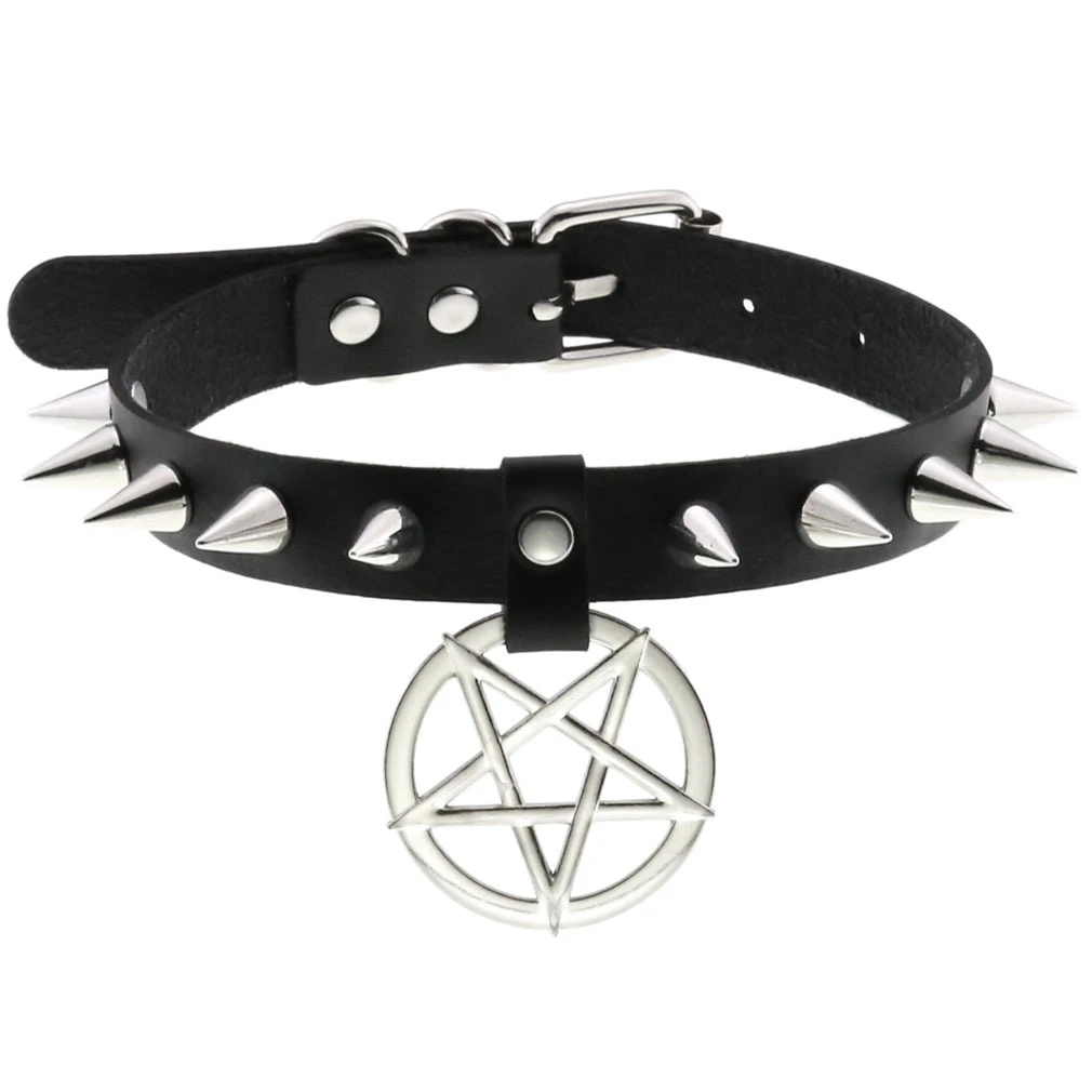 Spike Punk Choker Collar For Girl Goth Pentagram Necklace Emo Neck Strap Cosplay Chocker Gothic Accessories