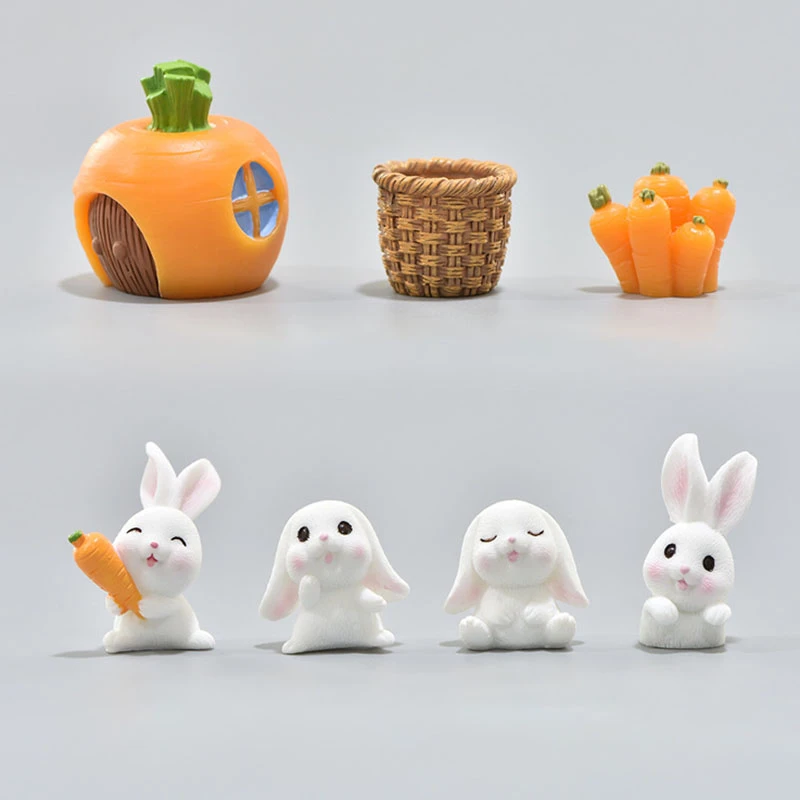 1Pcs Resin Miniatures Figurine Garden Decor Plant Ornament Cute Bunny Craft Bonsai Home Supplies Micro Landscape DIY Handmade
